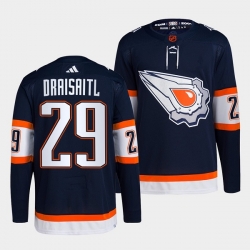 Men Edmonton Oilers 29 Leon Draisaitl Navy 2022 23 Reverse Retro Stitched Jersey