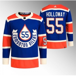 Men Edmonton Oilers 55 Dylan Holloway 2023 Royal Heritage Classic Primegreen Stitched Jersey