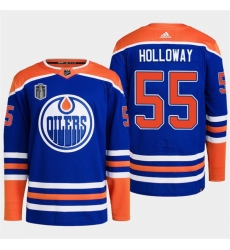 Men Edmonton Oilers 55 Dylan Holloway Royal 2024 Stanley Cup Final Patch Stitched Jersey