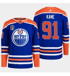 Men Edmonton Oilers 91 Evander Kane Royal 2024 Stanley Cup Final Patch Stitched Jersey