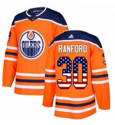 Mens Adidas Edmonton Oilers 30 Bill Ranford Authentic Orange USA Flag Fashion NHL Jersey 