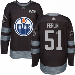 Mens Adidas Edmonton Oilers 51 Brian Ferlin Authentic Black 1917 2017 100th Anniversary NHL Jersey 