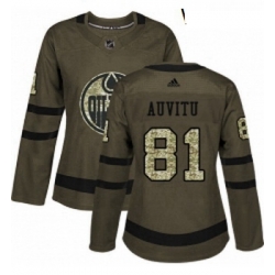 Womens Adidas Edmonton Oilers 81 Yohann Auvitu Authentic Green Salute to Service NHL Jersey 