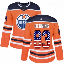 Womens Adidas Edmonton Oilers 83 Matt Benning Authentic Orange USA Flag Fashion NHL Jersey 