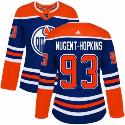 Womens Adidas Edmonton Oilers 93 Ryan Nugent Hopkins Authentic Royal Blue Alternate NHL Jersey 