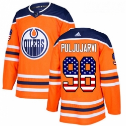 Youth Adidas Edmonton Oilers 98 Jesse Puljujarvi Authentic Orange USA Flag Fashion NHL Jersey 