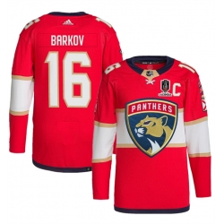 Men Florida Panthers 16 Aleksander Barkov Red Home 2024 Stanley Cup Champions Stitched Jersey