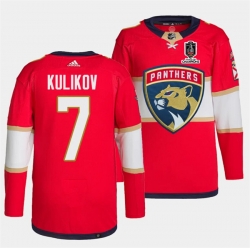 Men Florida Panthers 7 Dmitry Kulikov Red Home 2024 Stanley Cup Champions Stitched Jersey