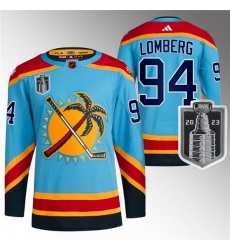 Men Florida Panthers 94 Ryan Lomberg Blue 2023 Stanley Cup Final Reverse Retro Stitched Jersey