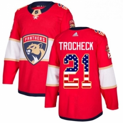 Mens Adidas Florida Panthers 21 Vincent Trocheck Authentic Red USA Flag Fashion NHL Jersey 