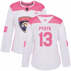 Womens Adidas Florida Panthers 13 Mark Pysyk Authentic WhitePink Fashion NHL Jersey 