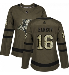 Womens Adidas Florida Panthers 16 Aleksander Barkov Authentic Green Salute to Service NHL Jersey 