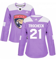 Womens Adidas Florida Panthers 21 Vincent Trocheck Authentic Purple Fights Cancer Practice NHL Jersey 