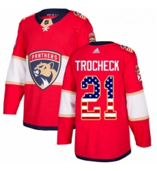 Youth Adidas Florida Panthers 21 Vincent Trocheck Authentic Red USA Flag Fashion NHL Jersey 