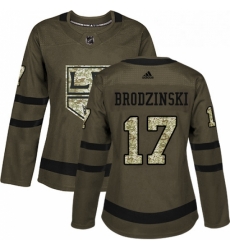 Womens Adidas Los Angeles Kings 17 Jonny Brodzinski Authentic Green Salute to Service NHL Jersey 