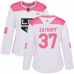 Womens Adidas Los Angeles Kings 37 Jeff Zatkoff Authentic WhitePink Fashion NHL Jersey 