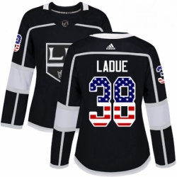 Womens Adidas Los Angeles Kings 38 Paul LaDue Authentic Black USA Flag Fashion NHL Jersey 