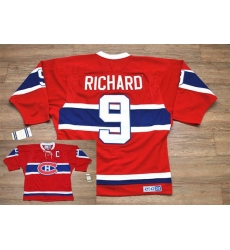 Canadiens #9 Henri Richard Stitched Red CH CCM Throwback NHL Jersey