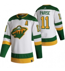 Men Minnesota Wild 11 Zach Parise White Adidas 2020 21 Reverse Retro Alternate NHL Jersey