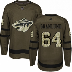 Mens Adidas Minnesota Wild 64 Mikael Granlund Premier Green Salute to Service NHL Jersey 