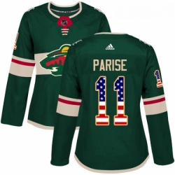 Womens Adidas Minnesota Wild 11 Zach Parise Authentic Green USA Flag Fashion NHL Jersey 