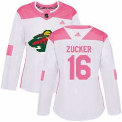 Womens Adidas Minnesota Wild 16 Jason Zucker Authentic WhitePink Fashion NHL Jersey 