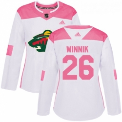 Womens Adidas Minnesota Wild 26 Daniel Winnik Authentic WhitePink Fashion NHL Jersey 