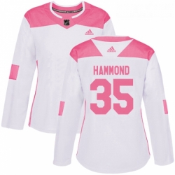 Womens Adidas Minnesota Wild 35 Andrew Hammond Authentic White Pink Fashion NHL Jersey 