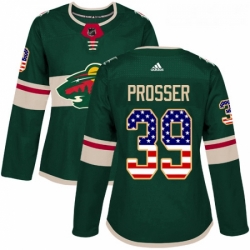 Womens Adidas Minnesota Wild 39 Nate Prosser Authentic Green USA Flag Fashion NHL Jersey 