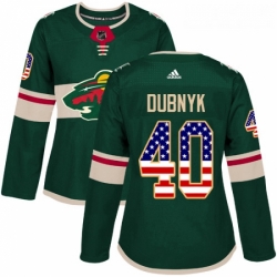 Womens Adidas Minnesota Wild 40 Devan Dubnyk Authentic Green USA Flag Fashion NHL Jersey 