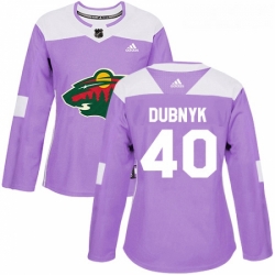 Womens Adidas Minnesota Wild 40 Devan Dubnyk Authentic Purple Fights Cancer Practice NHL Jersey 