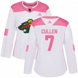 Womens Adidas Minnesota Wild 7 Matt Cullen Authentic WhitePink Fashion NHL Jersey 