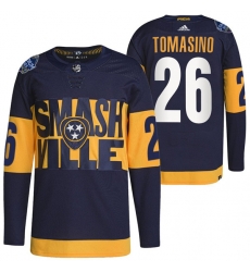 Men Nashville Predators 26 Philip Tomasino 2022 Navy Stadium Series Breakaway Player Stitched Jersey