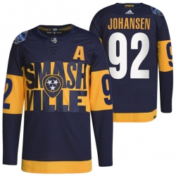 Men Nashville Predators 92 Ryan Johansen 2022 Navy Stadium Series Breakaway Player Stitched Jersey