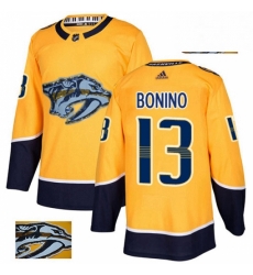 Mens Adidas Nashville Predators 13 Nick Bonino Authentic Gold Fashion Gold NHL Jersey 