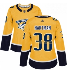 Womens Adidas Nashville Predators 38 Ryan Hartman Authentic Gold Home NHL Jersey 