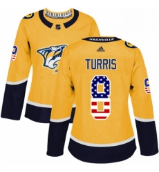 Womens Adidas Nashville Predators 8 Kyle Turris Authentic Gold USA Flag Fashion NHL Jersey 