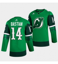 Men New jerseyy Devils 14 Nathan Bastian Green Warm Up St Patricks Day Stitched jersey