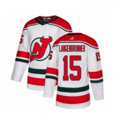 Mens Adidas New Jersey Devils 15 Jamie Langenbrunner Authentic White Alternate NHL Jersey 