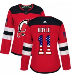 Womens Adidas New Jersey Devils 11 Brian Boyle Authentic Red USA Flag Fashion NHL Jersey 