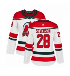 Womens Adidas New Jersey Devils 28 Damon Severson Authentic White Alternate NHL Jersey 