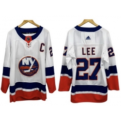 Men New York Islanders 27 Anders Lee Navy White Adidas 2020 21 Reverse Retro Alternate With C Patch NHL Jersey