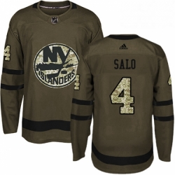 Mens Adidas New York Islanders 4 Robin Salo Authentic Green Salute to Service NHL Jersey 