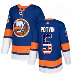 Mens Adidas New York Islanders 5 Denis Potvin Authentic Royal Blue USA Flag Fashion NHL Jersey 