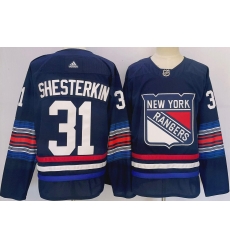 Men New York Rangers 31 Igor Shesterkin Navy Stitched Jersey