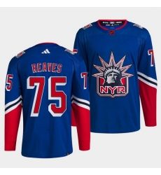 Men New York Rangers 75 Ryan Reaves Blue 2022 Reverse Retro Stitched Jersey