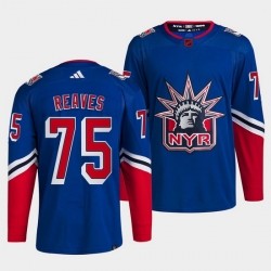 Men New York Rangers 75 Ryan Reaves Blue 2022 Reverse Retro Stitched Jersey