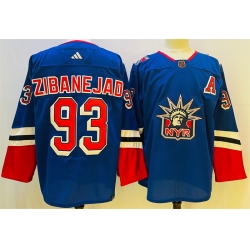 Men New York Rangers 93 Mika Zibanejad Blue 2022 23 Reverse Retro Stitched Jersey