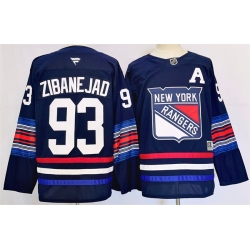 Men New York Rangers 93 Mika Zibanejad Navy 2024 25 Stitched Jersey