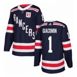 Mens Adidas New York Rangers 1 Eddie Giacomin Authentic Navy Blue 2018 Winter Classic NHL Jersey 